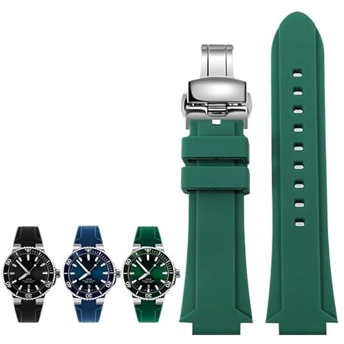 kongsou Gummi-Uhrenkette mit hervorstehender Kerbe für ORIS Diving 7730 7740 Herren-Silikon-Sportarmband(Greens b,24-12mm) von kongsou