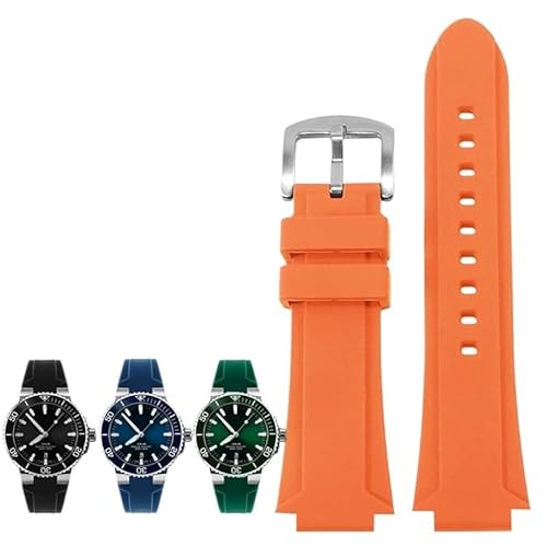 kongsou Gummi-Uhrenkette mit hervorstehender Kerbe für ORIS Diving 7730 7740 Herren-Silikon-Sportarmband(Oranges a,22-11mm) von kongsou