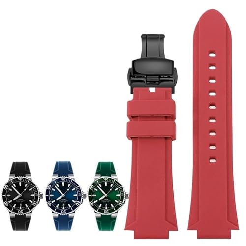 kongsou Gummi-Uhrenkette mit hervorstehender Kerbe für ORIS Diving 7730 7740 Herren-Silikon-Sportarmband(Redb b,22-11mm) von kongsou