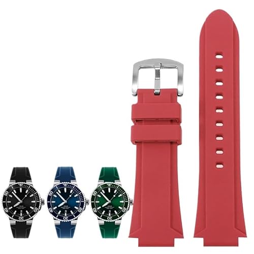 kongsou Gummi-Uhrenkette mit hervorstehender Kerbe für ORIS Diving 7730 7740 Herren-Silikon-Sportarmband(Reds a,24-12mm) von kongsou