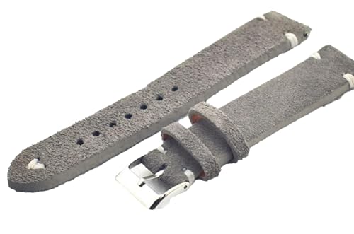 kongsou Handgefertigte Vintage-Uhrenarmbänder aus grauem Wildleder für Herren und Damen KZSD05 Armbanduhrenarmband mit Metallschnalle(Gray-White Line,24mm) von kongsou