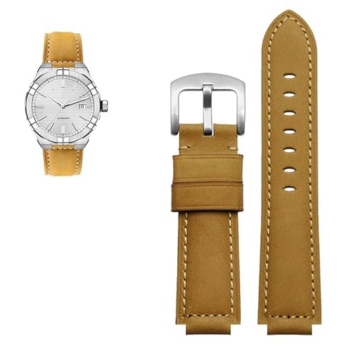 kongsou Herren-Uhrenarmband aus Rindsleder für MAURICE LACROIX AIKON AI6008 AI6038 AI6058, Vintage, wasserdichtes Lederband(Khakis) von kongsou