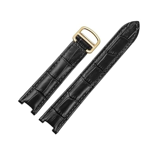 kongsou Herren- Und Damenuhrenarmband Für Cartier Pasha Notch Kalbsleder-Rindslederarmband Mit Schraube(Black-gold,18mm-10mm) von kongsou