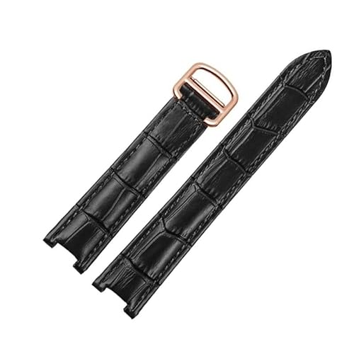 kongsou Herren- Und Damenuhrenarmband Für Cartier Pasha Notch Kalbsleder-Rindslederarmband Mit Schraube(Black-rose gold,20mm-12mm) von kongsou
