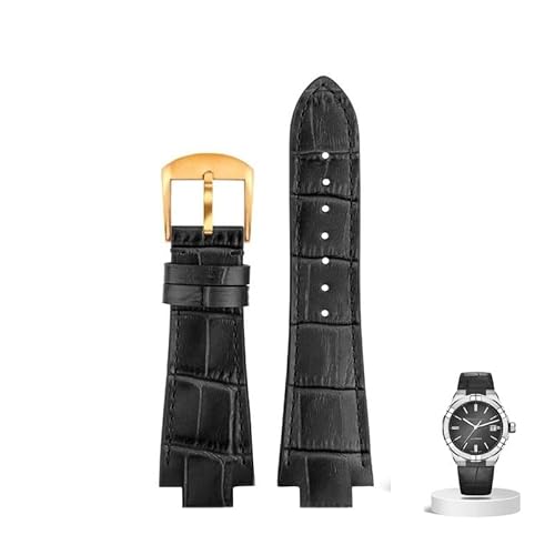 kongsou Leder Uhrenarmband für Maurice Lacroix AIKON AI6008 AI6038 AI6058 Mann Armband Kuh Leder Armband(Black gold pin) von kongsou