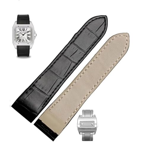 kongsou Lederarmband für Cartier Santos Santos 100 Uhrenarmband mit Faltschließe(Black Silver Buckle,20mm) von kongsou