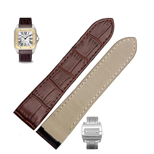 kongsou Lederarmband für Cartier Santos Santos 100 Uhrenarmband mit Faltschließe(Brown silver Buckle,20mm) von kongsou