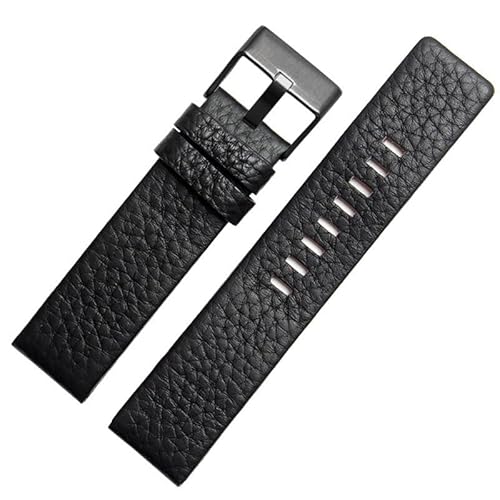 kongsou Lederarmband für Diesel DZ4386 1657 1399 1206 4323 Uhrenarmband, weiches Gürtelarmband(Black black clasp,27mm) von kongsou