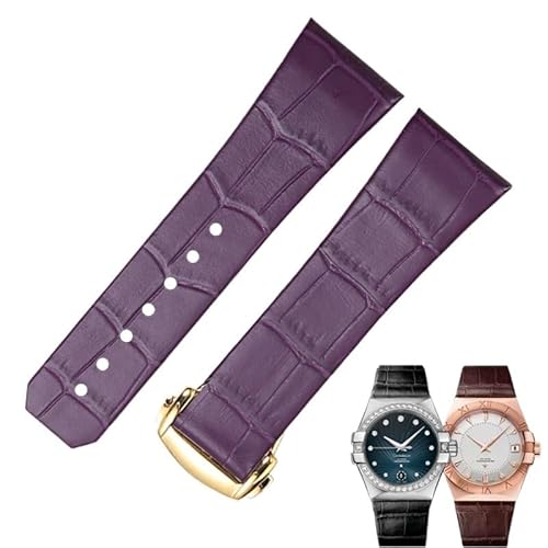 kongsou Uhrenarmband mit konkaver Kerbe für Omega Constellation DeVille Trésor Collection, Lederarmband mit Faltschließe(Deep purpleg,17-6.5mm) von kongsou