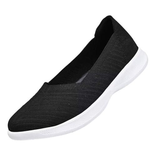 konhill Damen Loafers Bequeme Slip On Flache Ballerinas Schuhe Lässige Weich Walkingschuhe Weit EU 35,5 Schwarz von konhill