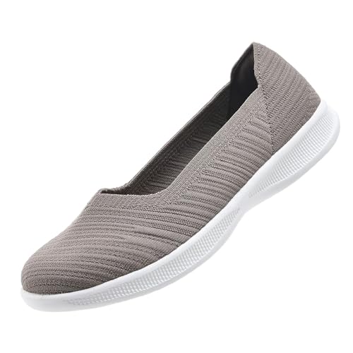 konhill Damen Loafers Bequeme Slip On Flache Ballerinas Schuhe Lässige Weich Walkingschuhe Weit EU 37,5 Khakigrau von konhill