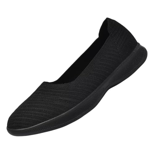 konhill Damen Loafers Bequeme Slip On Flache Ballerinas Schuhe Lässige Weich Walkingschuhe Weit EU 38,5 Alles Schwarz von konhill