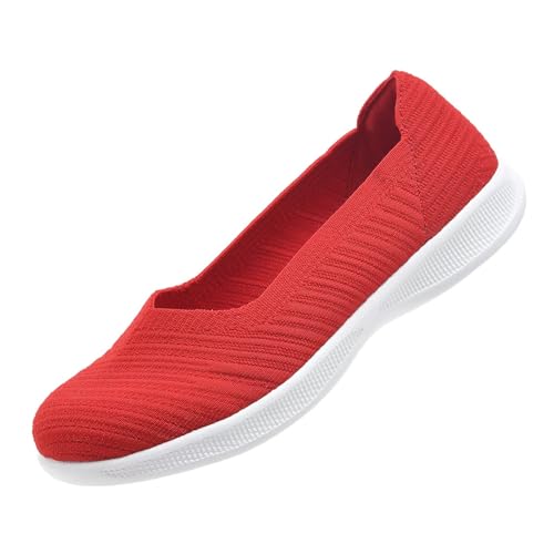 konhill Damen Loafers Bequeme Slip On Flache Ballerinas Schuhe Lässige Weich Walkingschuhe Weit EU 38,5 Hellrot von konhill