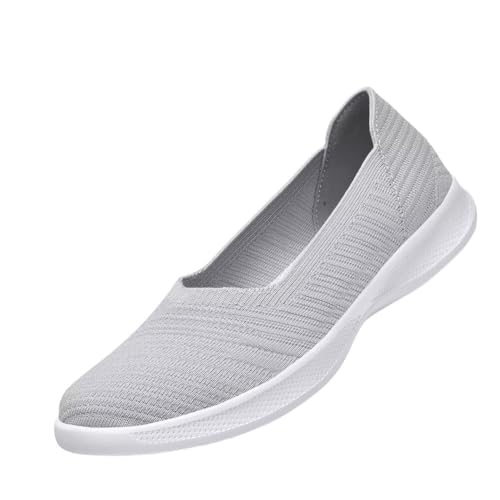 konhill Damen Loafers Bequeme Slip On Flache Ballerinas Schuhe Lässige Weich Walkingschuhe Weit EU 39 Hellgrau von konhill