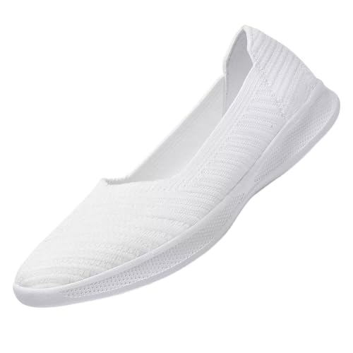konhill Damen Loafers Bequeme Slip On Flache Ballerinas Schuhe Lässige Weich Walkingschuhe Weit EU 39 Weiß von konhill