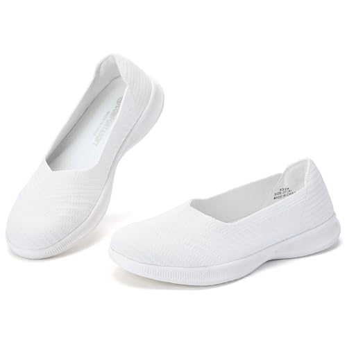 konhill Damen Ballerinas Loafers Elegant Lässige Flache Schuhe Bequeme Weich Strickstoff Leichte Slip On Walking Schuhe EU 37 Weiß von konhill