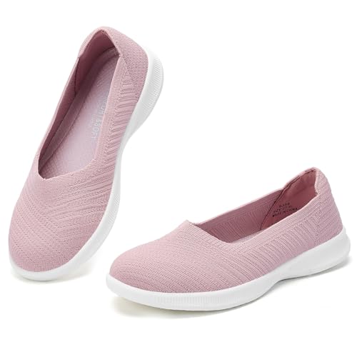 konhill Damen Ballerinas Loafers Elegant Lässige Flache Schuhe Bequeme Weich Strickstoff Leichte Slip On Walking Schuhe EU 38,5 Rosa von konhill