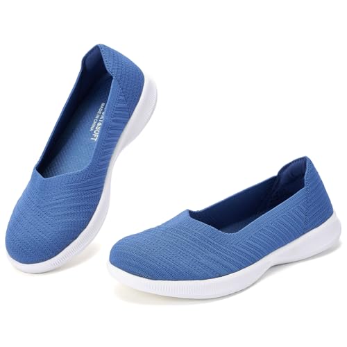 konhill Damen Ballerinas Loafers Elegant Lässige Flache Schuhe Bequeme Weich Strickstoff Leichte Slip On Walking Schuhe EU 39,5 Himmelblau von konhill