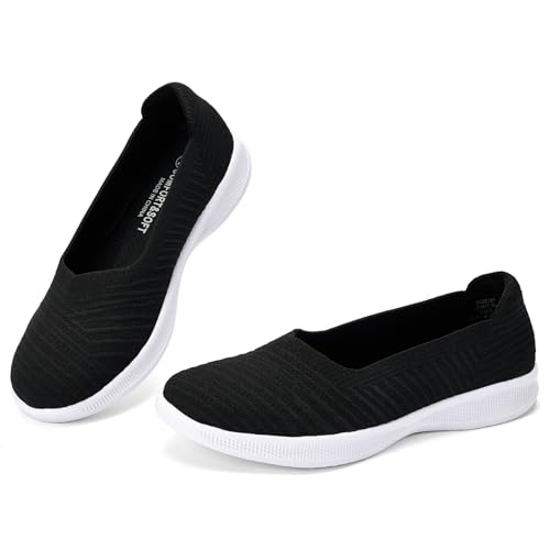 konhill Damen Ballerinas Loafers Elegant Lässige Flache Schuhe Bequeme Weich Strickstoff Leichte Slip On Walking Schuhe EU 39 Schwarz von konhill
