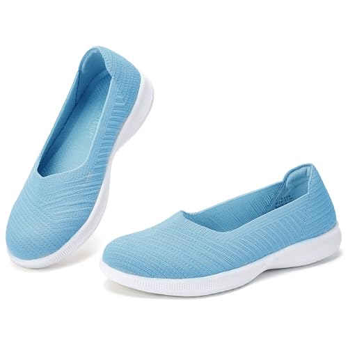 konhill Damen Ballerinas Loafers Elegant Lässige Flache Schuhe Bequeme Weich Strickstoff Leichte Slip On Walking Schuhe EU 42 Aqua von konhill