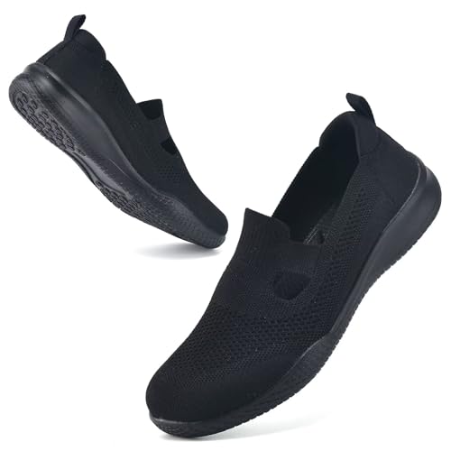 konhill Damen Slip On Laufschuhe Atmungsaktive Mesh Sommerschuhe Leichte Fitness Sportschuhe für Jogging Walking Freizeit Alle Schwarz EU 39.5 von konhill