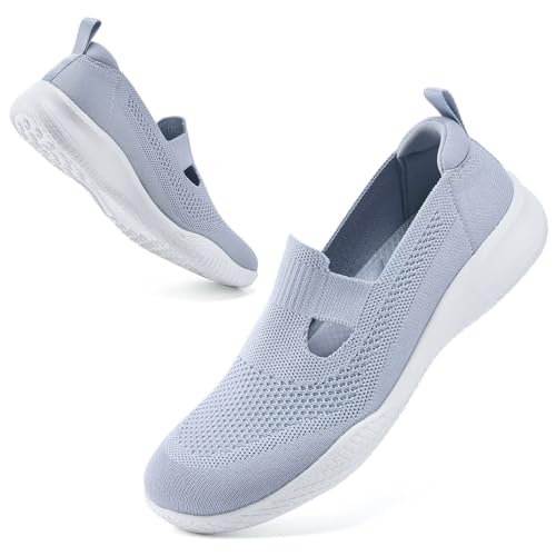 konhill Damen Slip On Laufschuhe Atmungsaktive Mesh Sommerschuhe Leichte Fitness Sportschuhe für Jogging Walking Freizeit Hellgrau EU 39 von konhill