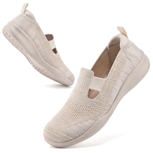 konhill Damen Slip On Laufschuhe Atmungsaktive Mesh Sommerschuhe Leichte Fitness Sportschuhe für Jogging Walking Freizeit Milchgelb EU 39 von konhill