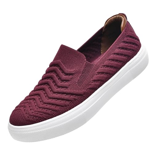 konhill Damen Slip On Sneaker atmungsaktiven Trainers Komfort Sportschuhe leichte Walking Schuhe Fitness Straßenlaufschuhe Burgunderrot EU 39.5 von konhill
