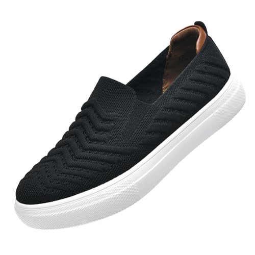konhill Damen Slip On Sneaker atmungsaktiven Trainers Komfort Sportschuhe leichte Walking Schuhe Fitness Straßenlaufschuhe Schwarz EU 38 von konhill