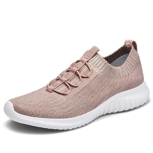 konhill Damen Sneaker Atmungsaktive Walkingschuhe - Slip On Weiche Bequeme Turnschuhe Leichtgewicht Sportschuhe EU 35 Aprikose von konhill