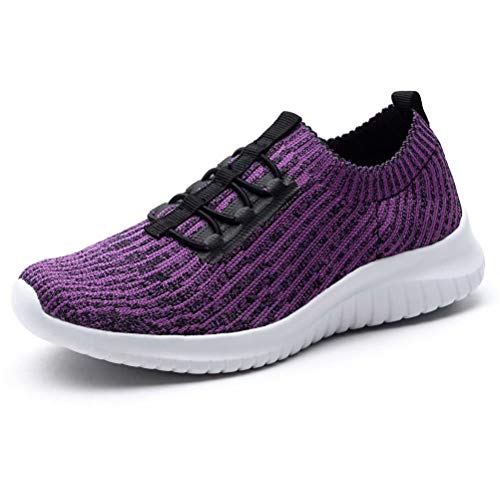 konhill Damen Sneaker Atmungsaktive Walkingschuhe - Slip On Weiche Bequeme Turnschuhe Leichtgewicht Sportschuhe EU 36 Lila von konhill