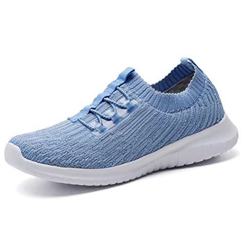 konhill Damen Sneaker Atmungsaktive Walkingschuhe - Slip On Weiche Bequeme Turnschuhe Leichtgewicht Sportschuhe EU 42 Aqua von konhill