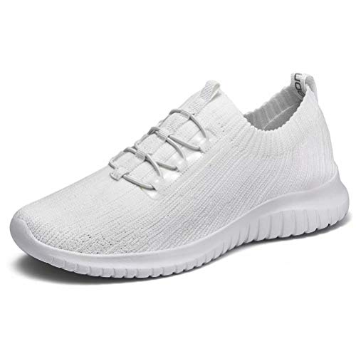 konhill Damen Sneaker Atmungsaktive Walkingschuhe - Slip On Weiche Bequeme Turnschuhe Leichtgewicht Sportschuhe EU 44 Weiß von konhill