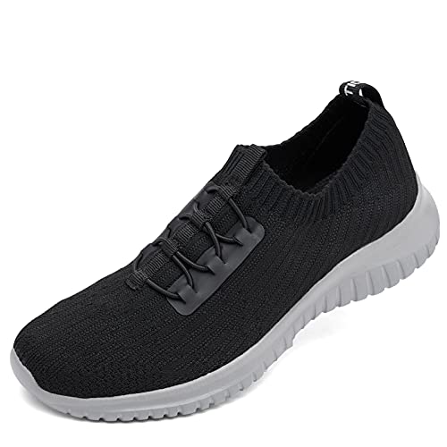 konhill Damen Sneaker Atmungsaktive Walkingschuhe - Slip On Weiche Bequeme Turnschuhe Leichtgewicht Sportschuhe EU 45 Schwarz/Grau von konhill