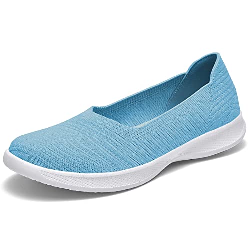 konhill Damen Sneaker Flache Schuhe - Slip On Go Walk Freizeitschuhe Atmungsaktiv Leicht Geschlossene Ballerinas Mesh Loafer EU 36 Aqua von konhill