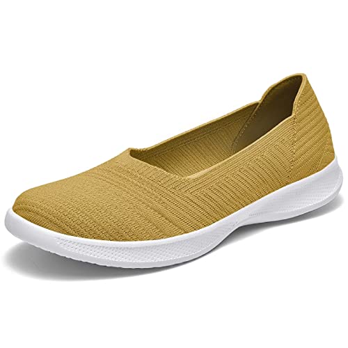 konhill Damen Sneaker Flache Schuhe - Slip On Go Walk Freizeitschuhe Atmungsaktiv Leicht Geschlossene Ballerinas Mesh Loafer EU 36 Khaki von konhill