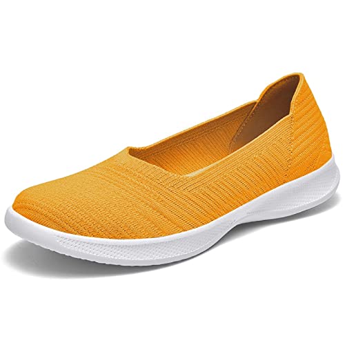 konhill Damen Sneaker Flache Schuhe - Slip On Go Walk Freizeitschuhe Atmungsaktiv Leicht Geschlossene Ballerinas Mesh Loafer EU 37 Gelb von konhill