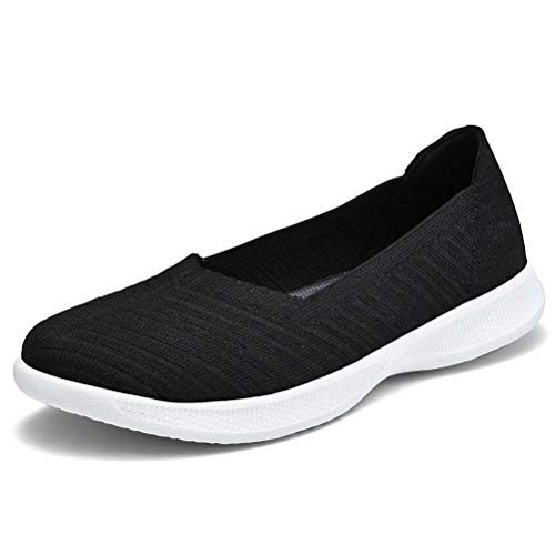 konhill Damen Sneaker Flache Schuhe - Slip On Go Walk Freizeitschuhe Atmungsaktiv Leicht Geschlossene Ballerinas Mesh Loafer EU 38 Schwarz von konhill