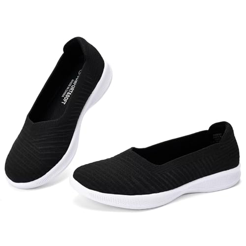 konhill Damen Ballerinas Loafers Elegant Lässige Flache Schuhe Bequeme Weich Strickstoff Leichte Slip On Walking Schuhe EU 37,5 Schwarz von konhill