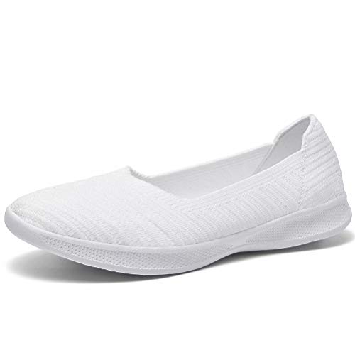 konhill Damen Ballerinas Loafers Elegant Lässige Flache Schuhe Bequeme Weich Strickstoff Leichte Slip On Walking Schuhe EU 37,5 Weiß von konhill