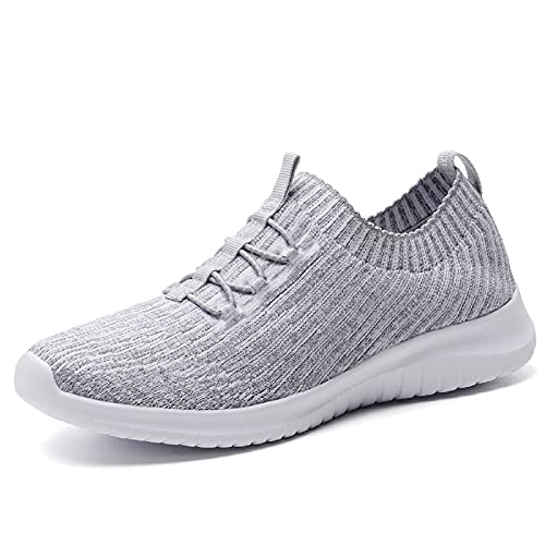 konhill Damen Sneakers Slip-on Walkingschuhe - Leichte Bequemen Sportschuhe Freizeitschuhe EU 43.5 Hellgrau von konhill