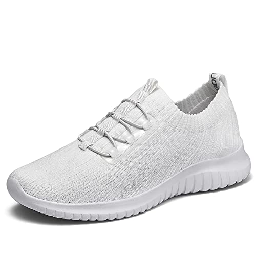 konhill Damen Sneakers Slip-on Walkingschuhe - Leichte Bequemen Sportschuhe Freizeitschuhe EU 43.5 Weiß von konhill