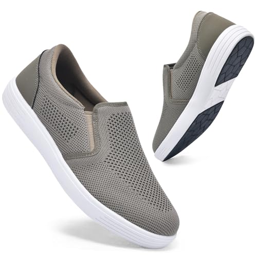 konhill Herren Mesh-Schlupfschuhe für Strand & Freizeit - Atmungsaktive Bootssneaker mit Leichtem Komfort Khaki EU 43.5 von konhill
