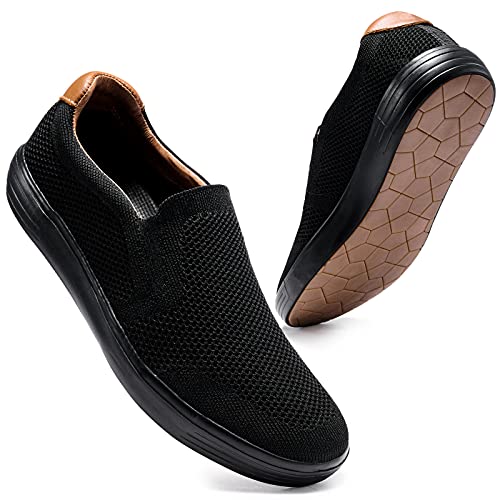 konhill Herren Slip On Schuhe Trainer Casual Breathable Mesh Walking Schuhe Loafers Komfortable Business Fashion Sneaker EU 46 Alles schwarz von konhill