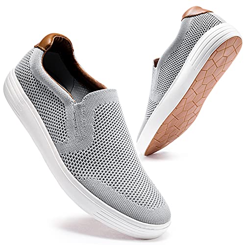konhill Herren Slip On Schuhe Trainers - Casual Atmungsaktiv Komfortabel Mesh Walking Schuhe Kleid Sneaker Loafers EU 40 Hellgrau von konhill