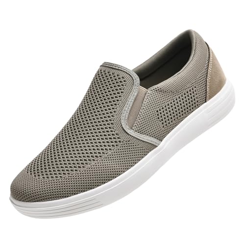 konhill Herren Slip On Schuhe Trainers - Casual Atmungsaktiv Komfortabel Mesh Walking Schuhe Kleid Sneaker Loafers EU 40 Kaki von konhill