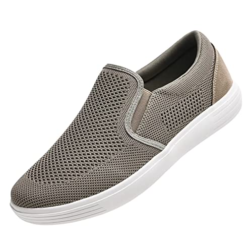 konhill Herren Slip On Schuhe Trainers - Casual Atmungsaktiv Komfortabel Mesh Walking Schuhe Kleid Sneaker Loafers EU 42 Kaki von konhill