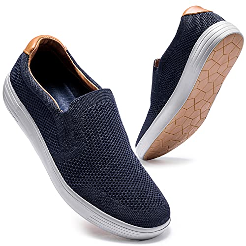 konhill Herren Slip On Schuhe Trainers - Casual Atmungsaktiv Komfortabel Mesh Walking Schuhe Kleid Sneaker Loafers EU 43,5 Dunkelblau/Grau von konhill