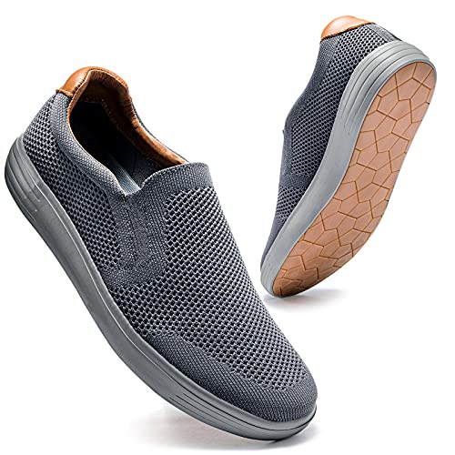 konhill Herren Slip On Schuhe Trainers - Casual Atmungsaktiv Komfortabel Mesh Walking Schuhe Kleid Sneaker Loafers EU 43,5 Dunkelgrau von konhill