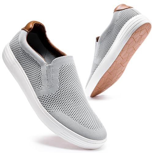 konhill Herren Slip On Schuhe Trainers - Casual Atmungsaktiv Komfortabel Mesh Walking Schuhe Kleid Sneaker Loafers EU 43 Hellgrau von konhill